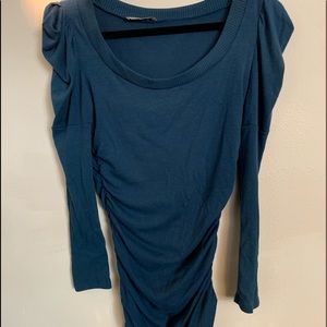 Blue sweater dress with cute exaggerated sleeves